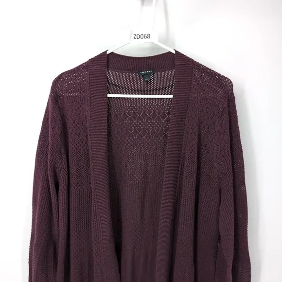 Torrid Cardigan Sweater Women's Size: 1 Burgundy Pointelle Open Front Pocket 1x - Picture 2 of 6